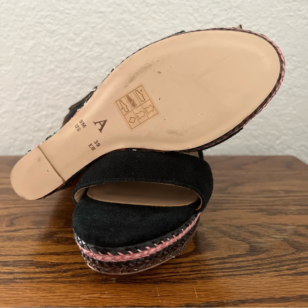 Anthropologie Black Wedges With Multicolor Woven Heels EU 39 US 9 - Picture 7 of 8